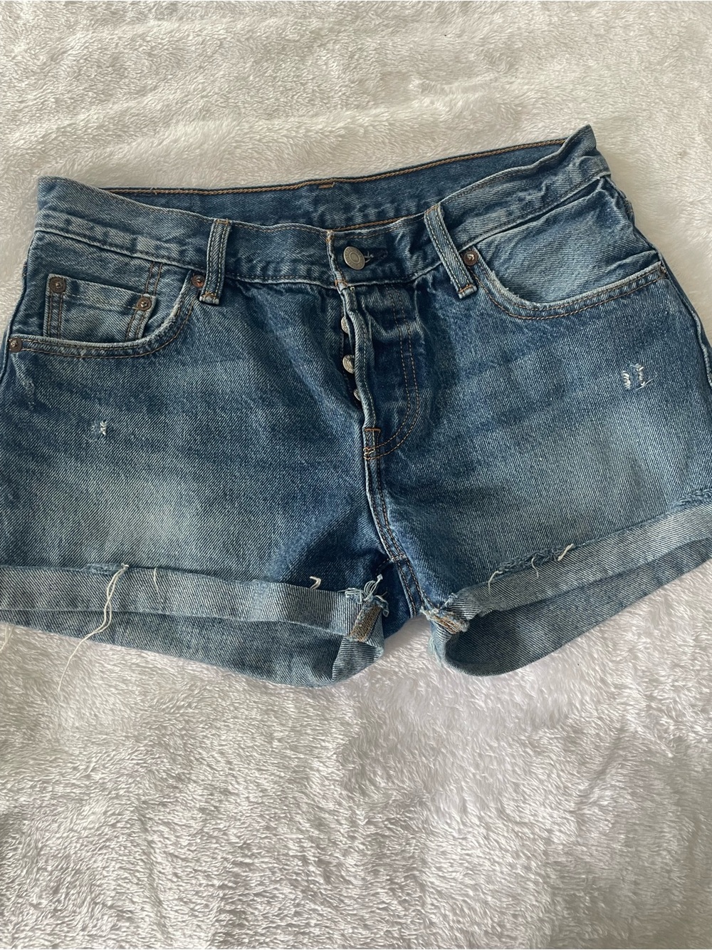 Levi's 501 Shorts Womens 25 Button Fly Cutoff Denim Jean Distressed Midrise
